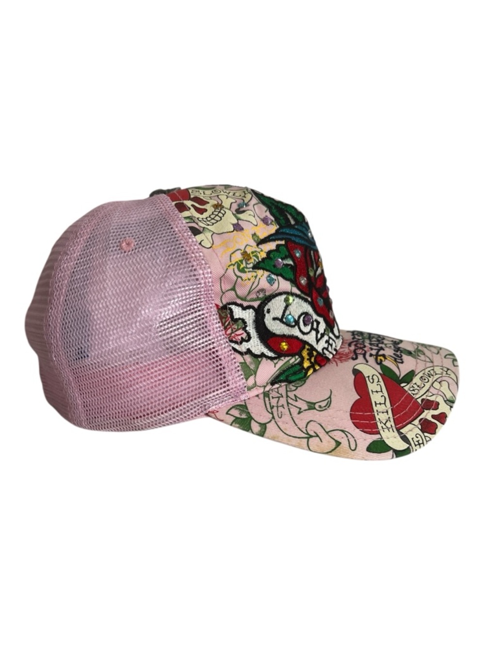 Ed Hardy Christian Audigier Rhinestone  Love Kills Slowly Trucker Hat - Picture 3 of 10